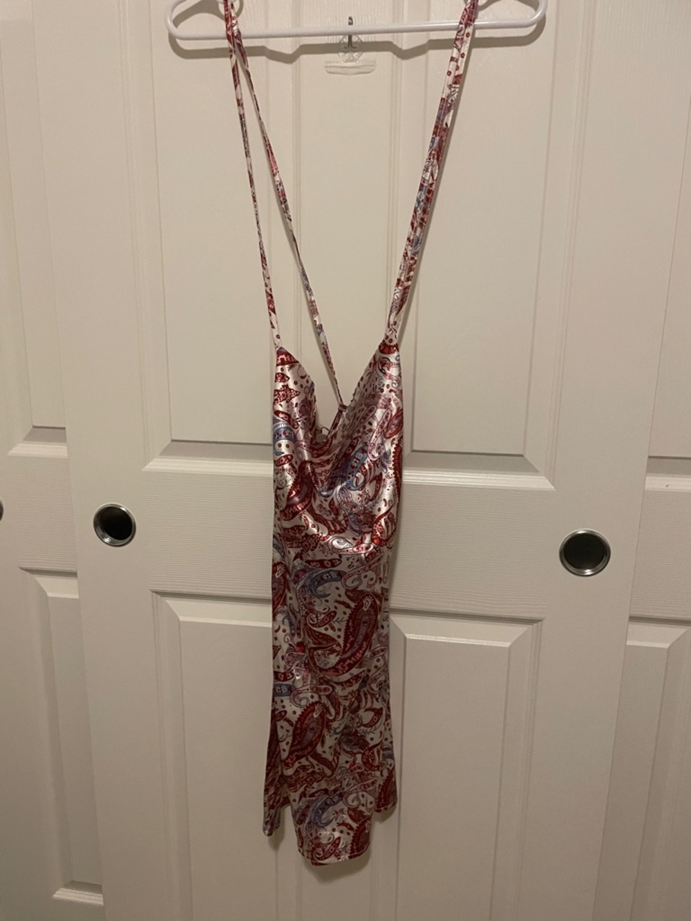 Red and White Paisley Slip Dress